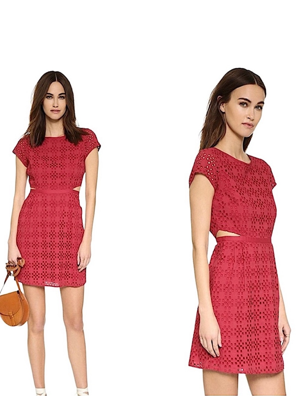 MADEWELL Red Cutout Cotton Eyelet Dress Pockets Size 8